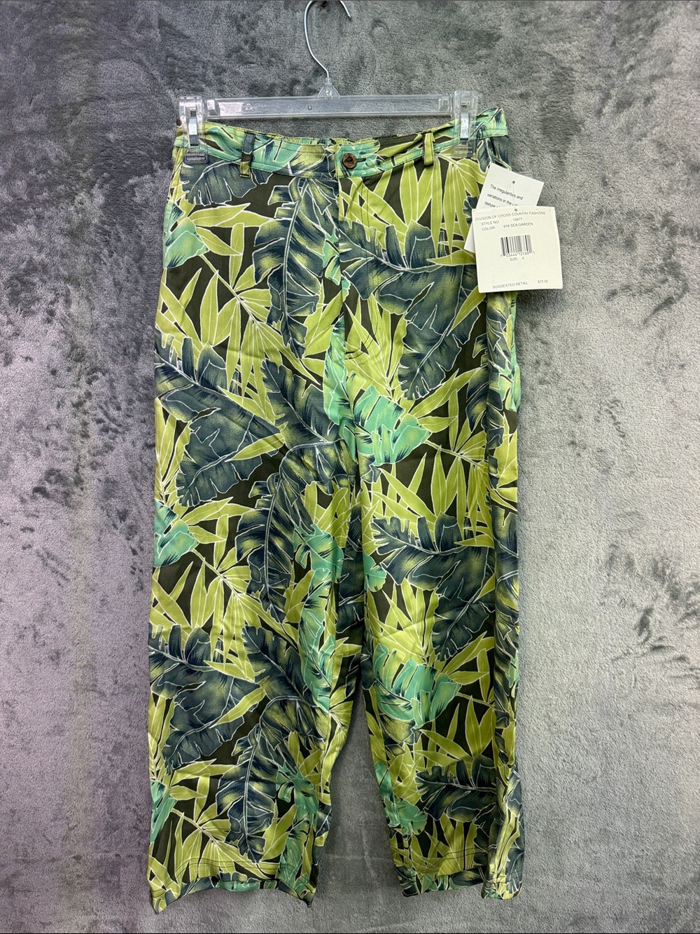 Kylani Bay Silk sz 6 Green Tropical Leaf Print Pants crop wide leg NEW